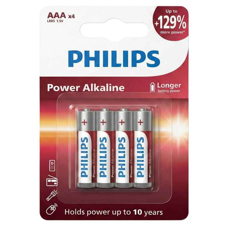 Philips LR03P4B/94 Power Alkaline AAA Battery | 1.5V | Long Lasting | Leak Resistant 1.0 Piece