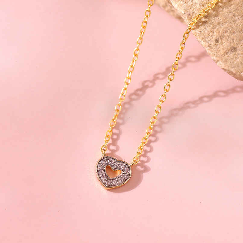 Voylla Valentines Day Golden Mini Heart Crystal Necklace