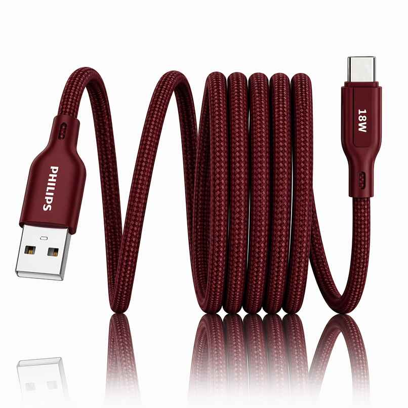 Philips 18W USB A to Type C Fast Charging Cable | DLC4130AI94 | Iron Red | 1 m Philips 18W USB A to Type C Fast Charging Cable | DLC4130AI94 | Iron Red | 1 m