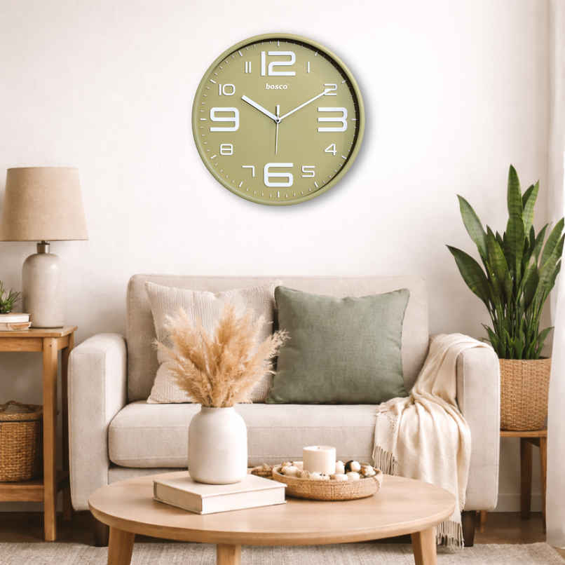 Bosco Modern Silent Pastel Cream Dial with Green Frame 30 CM Wall Clock BWC 2115 Bosco Modern Silent Pastel Cream Dial with Green Frame 30 CM Wall Clock BWC 2115