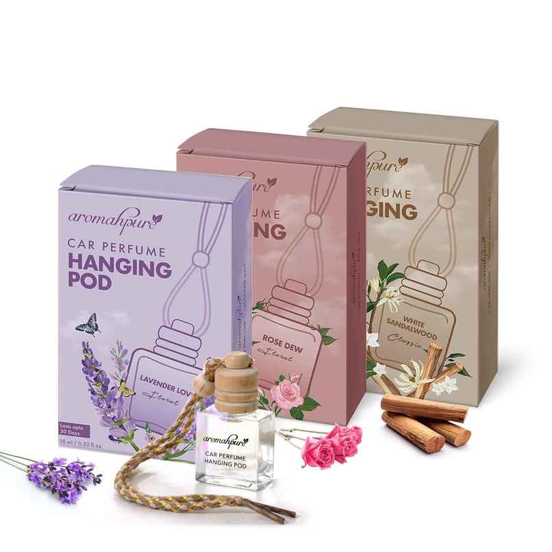 Aromahpure Car Air Freshener Hanging Pod - Lavender | Rose| Sandalwood | Pack of 3 Aromahpure Car Air Freshener Hanging Pod - Lavender | Rose| Sandalwood | Pack of 3
