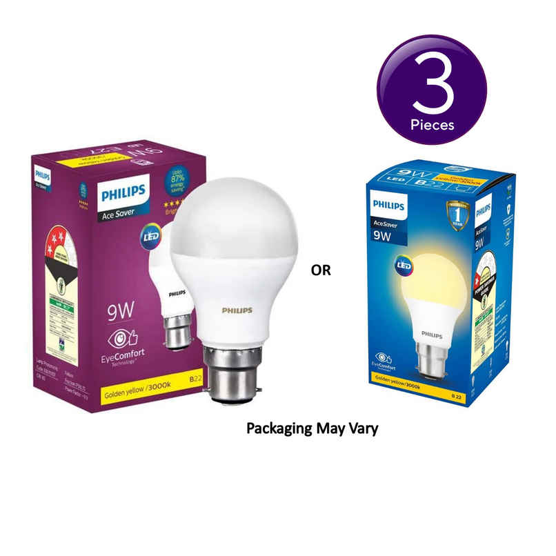Philips 9 W LED Bulb Golden Yellow | 3000K | High Brightness | B22 Base Holder Combo Philips 9 W LED Bulb Golden Yellow | 3000K | High Brightness | B22 Base Holder Combo