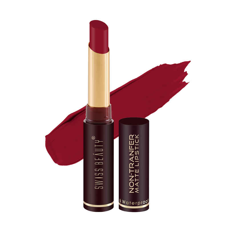 Swiss Beauty Non-Transfer Matte Lipstick | 01 Siren In Scarlet Swiss Beauty Non-Transfer Matte Lipstick | 01 Siren In Scarlet