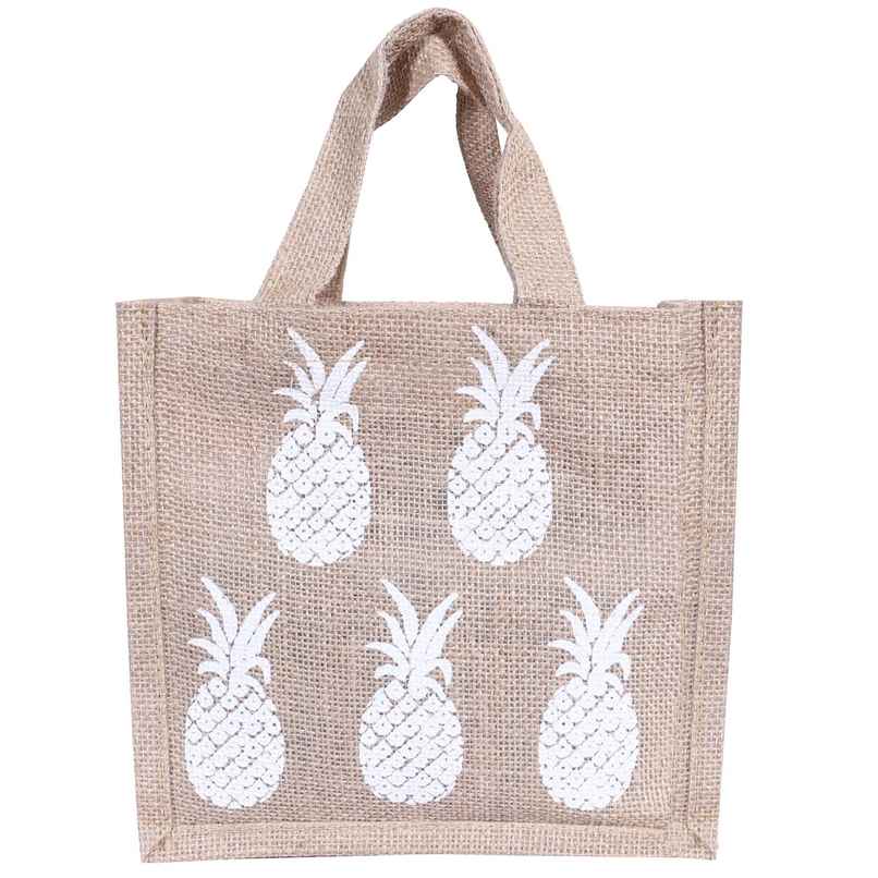 Kuber Industries Jute Fabric Pineapple Print Lunch Bag for Office |School |Gift (Brown)