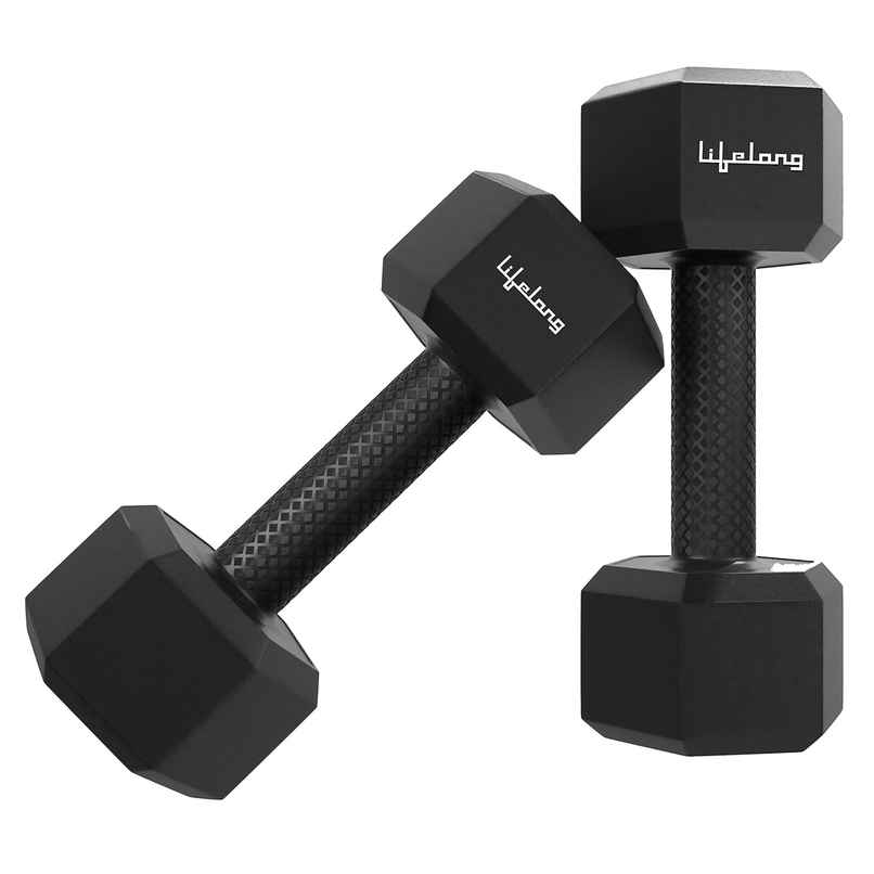 Lifelong PVC Hex Dumbbells for Home Workout | Black | 2 x 3 kg