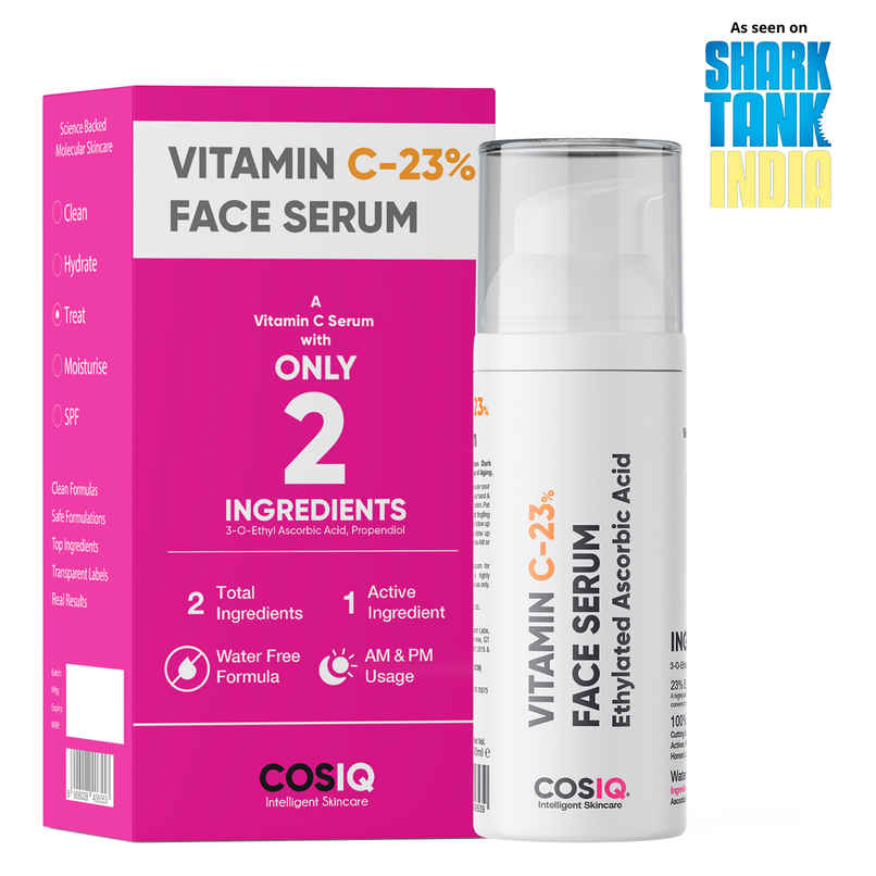 CosIQ 23% Vitamin C Face Serum Brightens Skin, Revives Dullness & Evens Skin Tone for All Skin Types