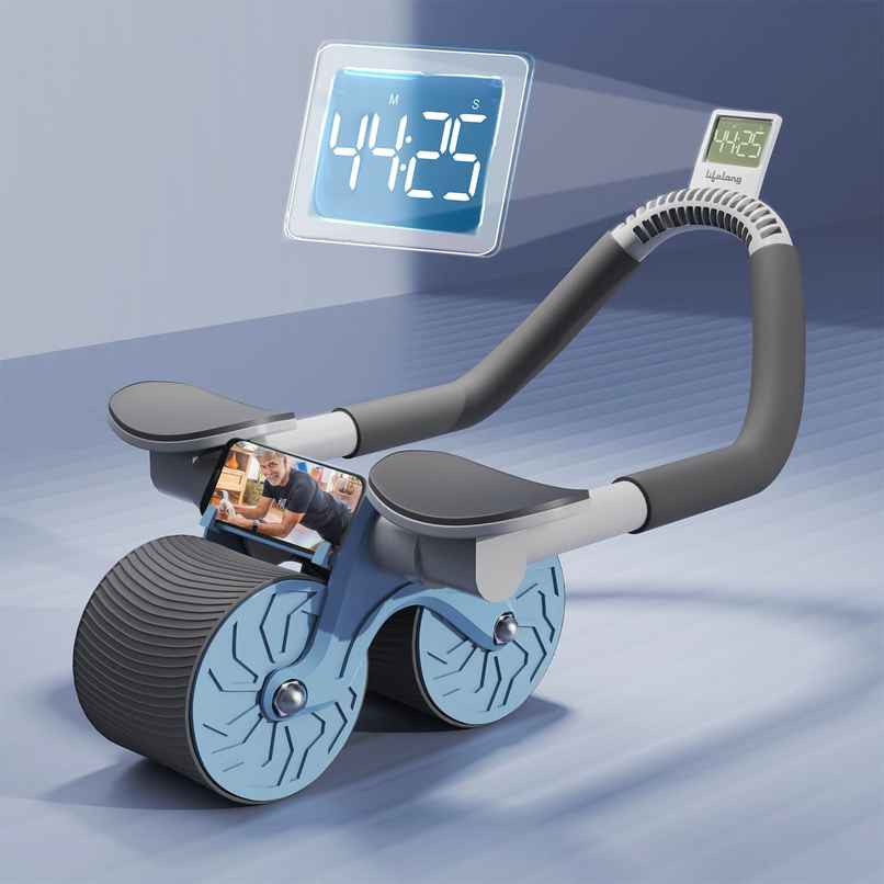Lifelong Automatic Rebound Ab Roller with Display and knee pad | Blue