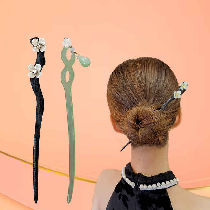 Majestique Wooden Resin Juda Pin Hair Sticks | Bun Hair Accessories for Women | Green/Black Majestique Wooden Resin Juda Pin Hair Sticks | Bun Hair Accessories for Women | Green/Black