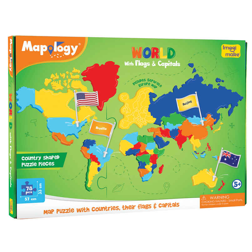 ImagimakeMapology World Flags & Capitals Puzzle | Geography Learning Toy | Flag Recognition Game
