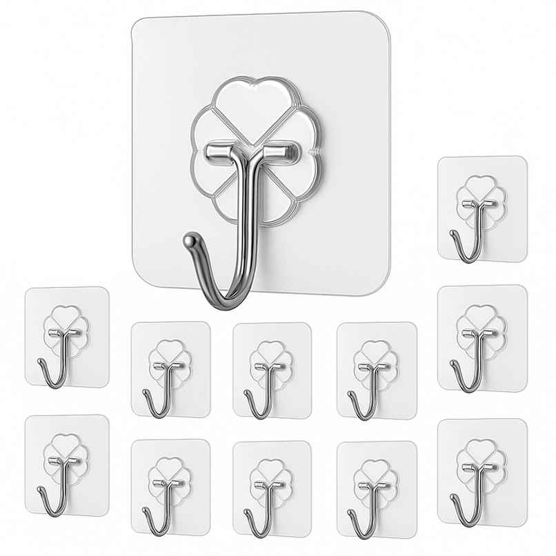 Homestrap Pack Of 12 Transparent Wall Hanging Self Adhesive Hooks