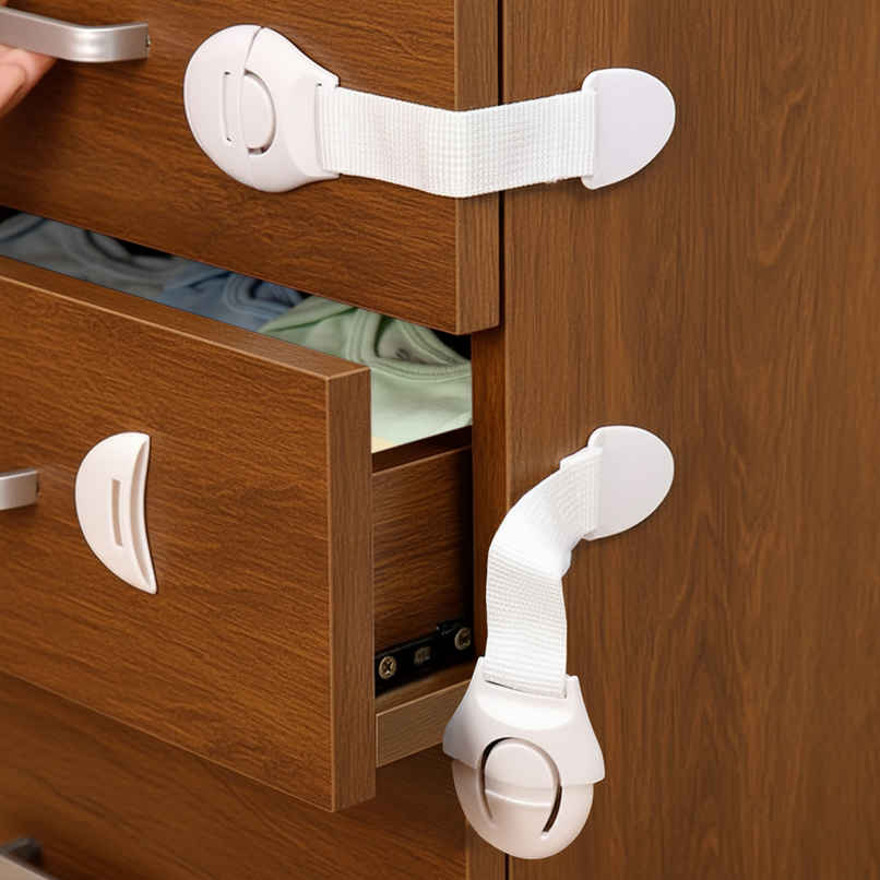 BabyPro Safety Latch for Furniture Cabinets, Drawers | White