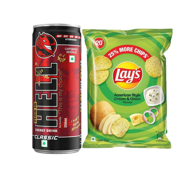 Hell Energy Drink & Lay'S American Cream & Onion Potato Chips Combo