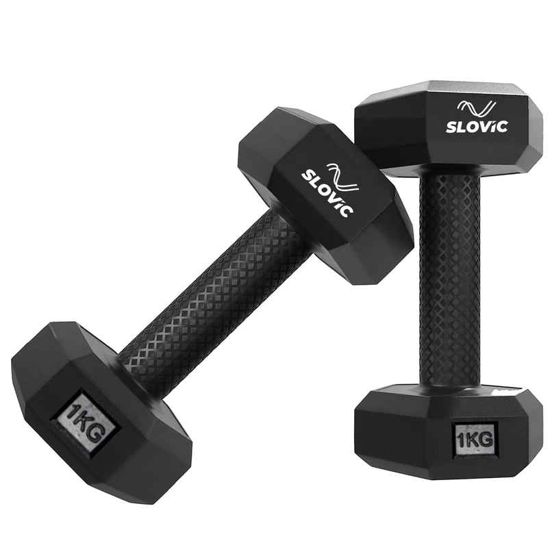 Slovic PVC Dumbbell Set (1 kg x 2) | Black | for Weightlifting & Home Gym | Non-Slip Coated Handle