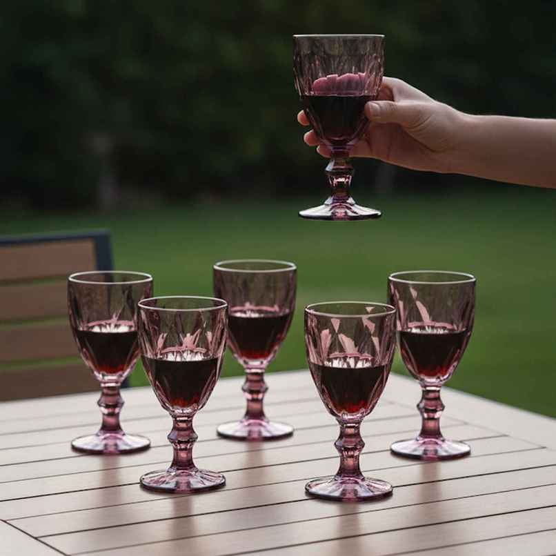 Rose Crystal Red Wine Glass Mauve Set | 300 ml | Nestasia Rose Crystal Red Wine Glass Mauve Set | 300 ml | Nestasia