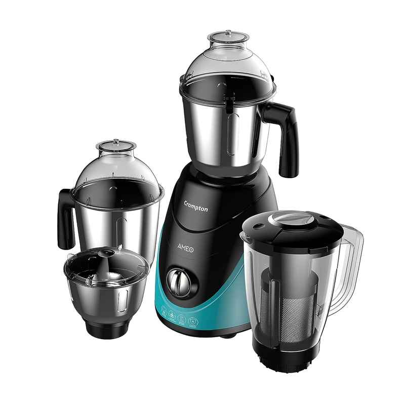 Crompton Ameo 750-Watt Mixer Grinder (3 Stainless Steel Jars And 1 Juicer Jar, Black & Turquoise)