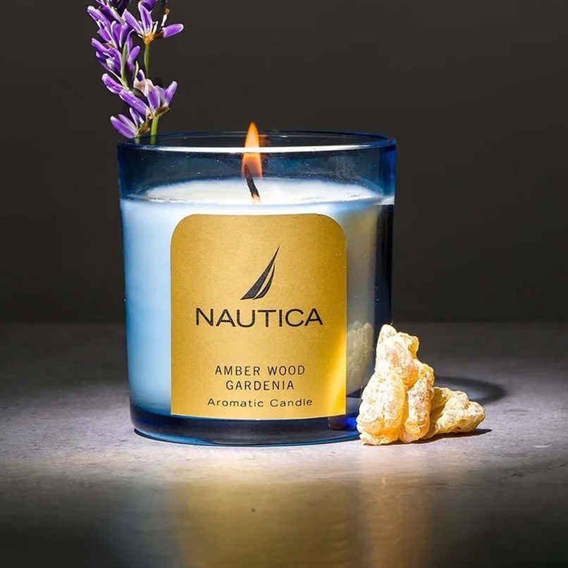 Nautica Premium Fragrance Jar Candle 1pc Amber Wood Gardenia Blue