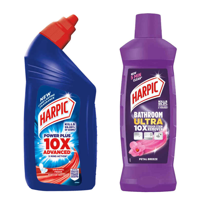 Harpic Original Toilet Cleaner Liquid (600ml) & Harpic Bathroom Ultra 10X Tough Stain Remover Petal (500ml) Combo