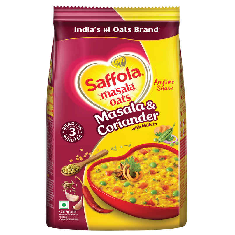 Saffola Masala Oats | Masala Coriander | Anytime Snack | Ready in 3 mins | Millets Goodness |500g