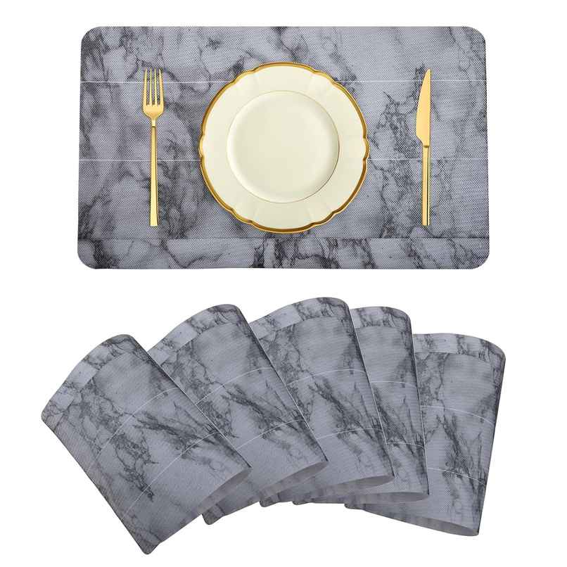 Kuber Industries Marble Table Placemat for Dining Room | 6 pcs | Gray
