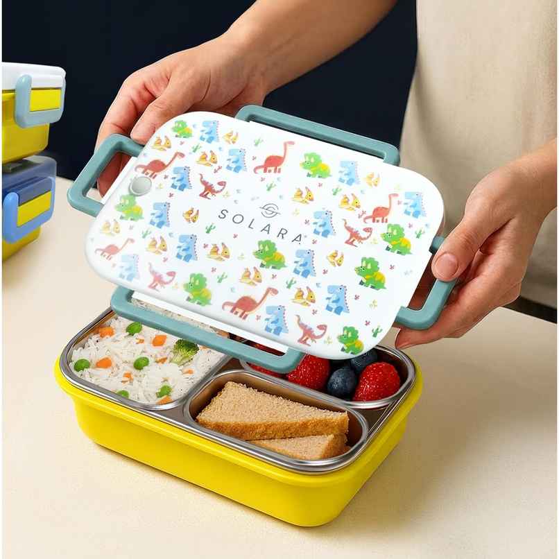 SOLARA Premium Stainless Steel Lunch Box for Kids | Leak Proof | Tiffin Box for Boys & Girls | Dino