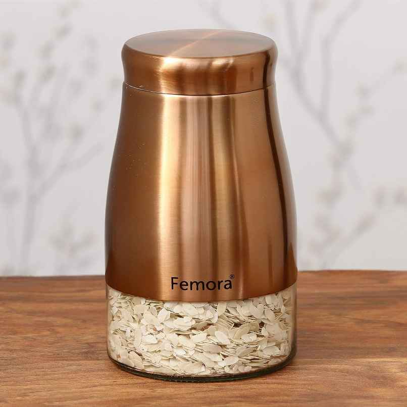 Femora Kitchen Storage Jars Copper Finish With See Through Bottom Jar, 1300 ml, Pack Of 1