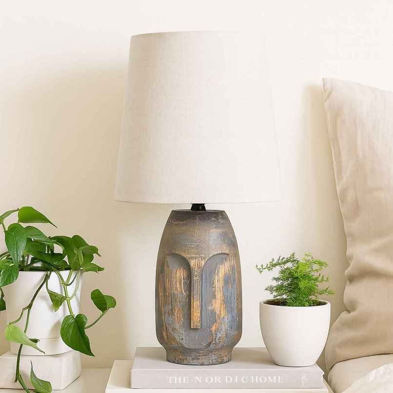 Homesake Small Retro Teardrop Table Lamp | Wood Grain Farmhouse | Bedroom & Living Room | Gray