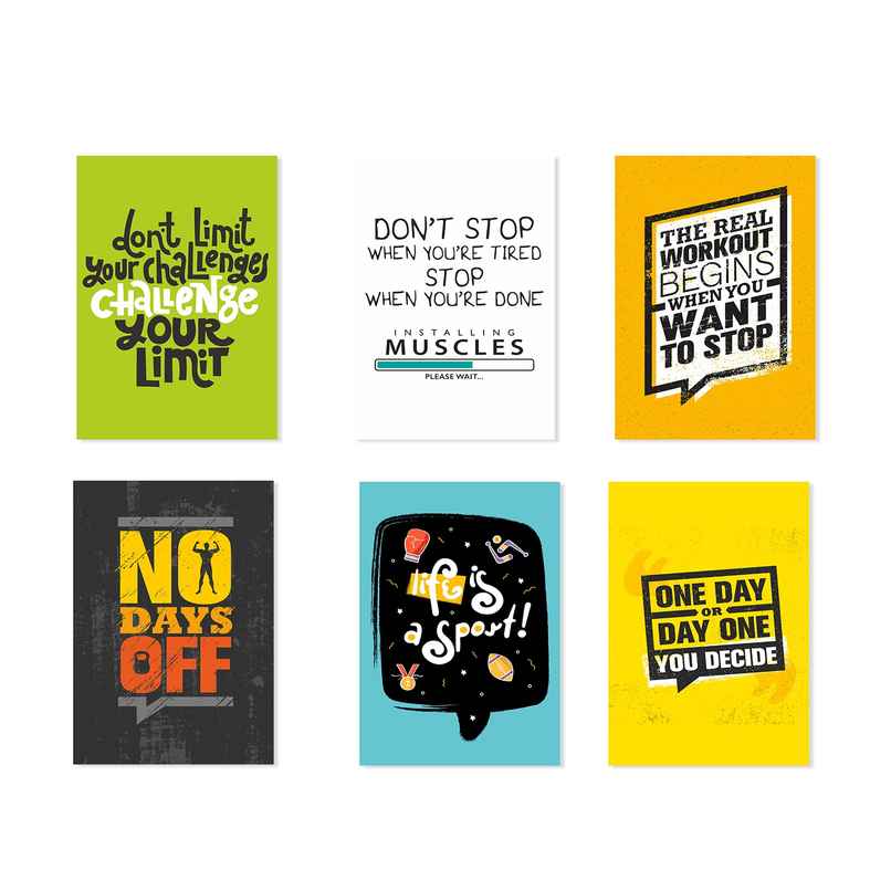Paper Plane Design Motivational Gym Workout Posters For Wall | Set Of 6 | Size 29 x 21 cm | D3