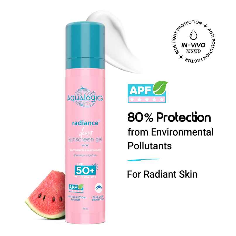 Aqualogica Radiance+ Dewy Lightweight Sunscreen Gel SPF 50+ PA+++ for Oily & Acne-Prone Skin Aqualogica Radiance+ Dewy Lightweight Sunscreen Gel SPF 50+ PA+++ for Oily & Acne-Prone Skin