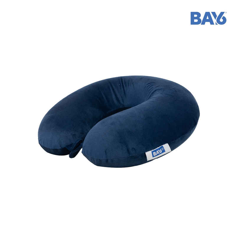 BAY6 Unisex Solid Faux Velvet Neck Pillow | Blue - Free Size