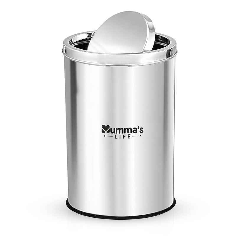 Mumma's Life Stainless Steel Swing Dustbin with Lid | 18 L | For Home, Kitchen, Washroom, Bathroom & Office | 10 x 14 Inch