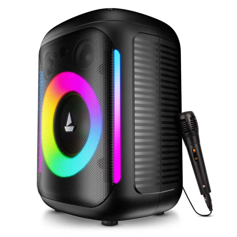 boAt PartyPal 30 w/ 25W Signature Sound | RGB LEDs | Wired Mic for Karaoke | Premium Black