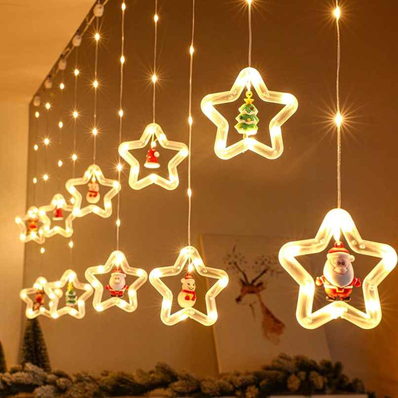 DesiDiya Christmas Star Santa Warm White Curtain String Light Decorative Lighting