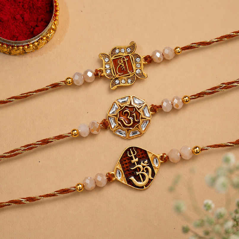Shri Om Trishul Damru Rakhis with Roli Chawal | Brother Gift | Religious Rakhi | Pack of 3 | Ecraftindia