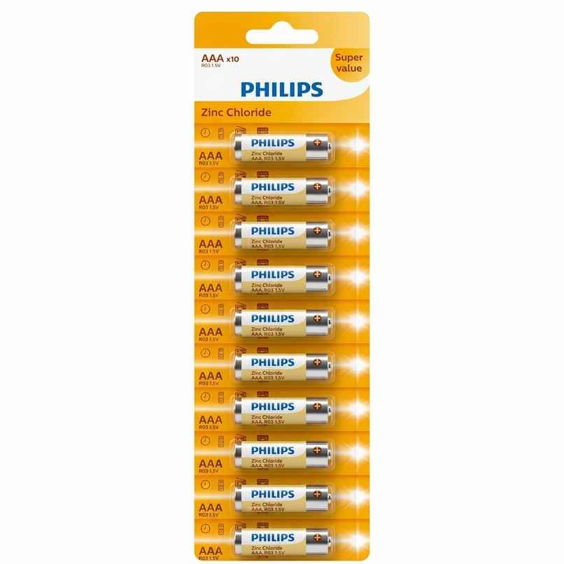 Philips R03G10B/94 AAA Zinc Chloride Battery | 1.5V | Long Lasting | Leak Resistant 1.0 Piece Philips R03G10B/94 AAA Zinc Chloride Battery | 1.5V | Long Lasting | Leak Resistant 1.0 Piece