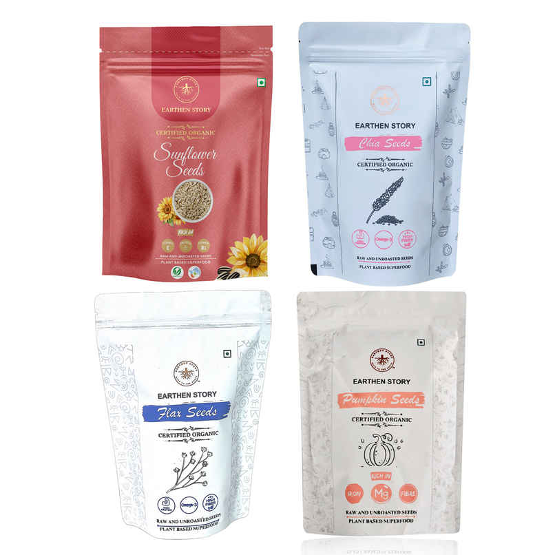 Earthen Story Organic Raw Sunflower Seeds (250g) & Earthen Story Organic Raw Pumpkin Seeds (250g) & Earthen Story Organic Raw Chia Seeds (250g) & Earthen Story Organic Raw Flax Seeds (250g) Combo