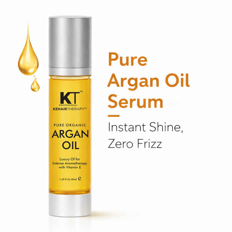 KT Professional Pure Organic Argan Oil Hair Serum | Frizz Control & Shine with Vitamin E