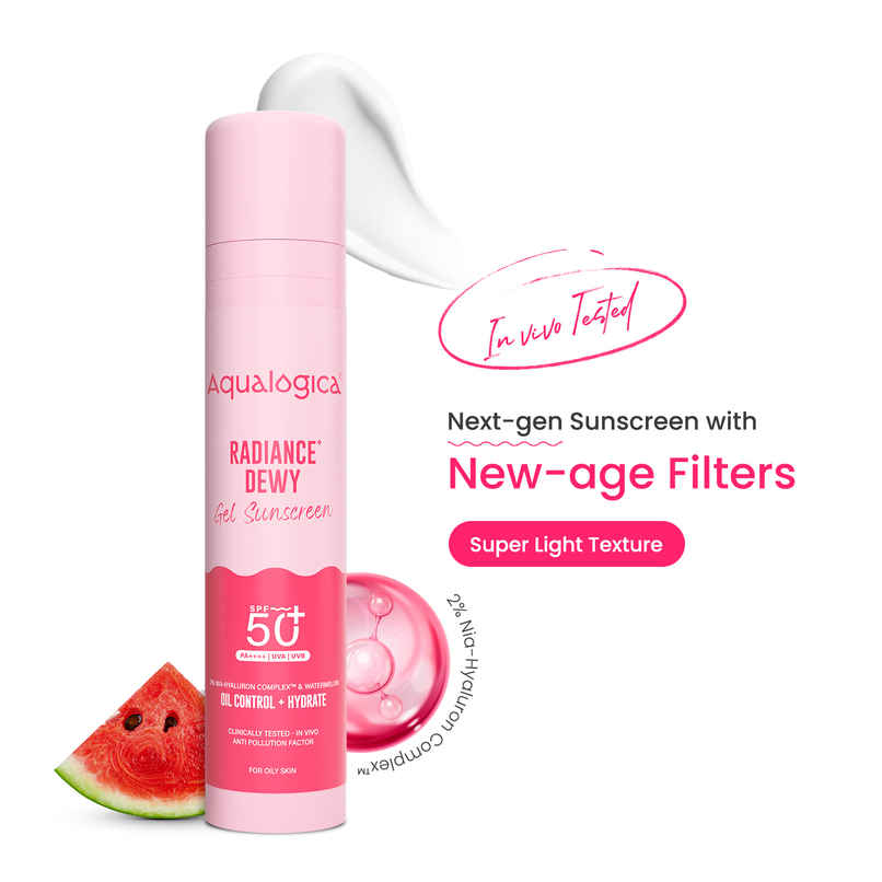 Aqualogica Radiance+ Dewy Lightweight Sunscreen Gel SPF 50+ PA+++ for Oily & Acne-Prone Skin