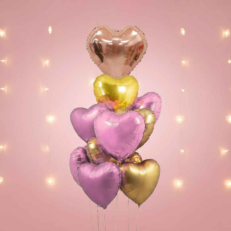 Pink and Golden Heart Balloons for Decoration | Party Propz