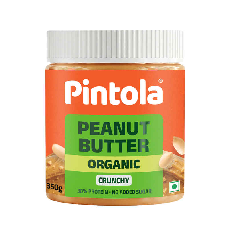 Pintola Organic Unsweetened Peanut Butter Crunchy - High Protein 30G & 9G Dietary Fiber