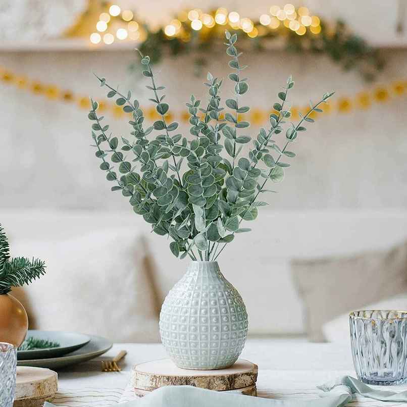 Tied Ribbons 5 Pcs Artificial Eucalyptus Gingko Leaves Plants Flowers | Green | 40.64 Cm