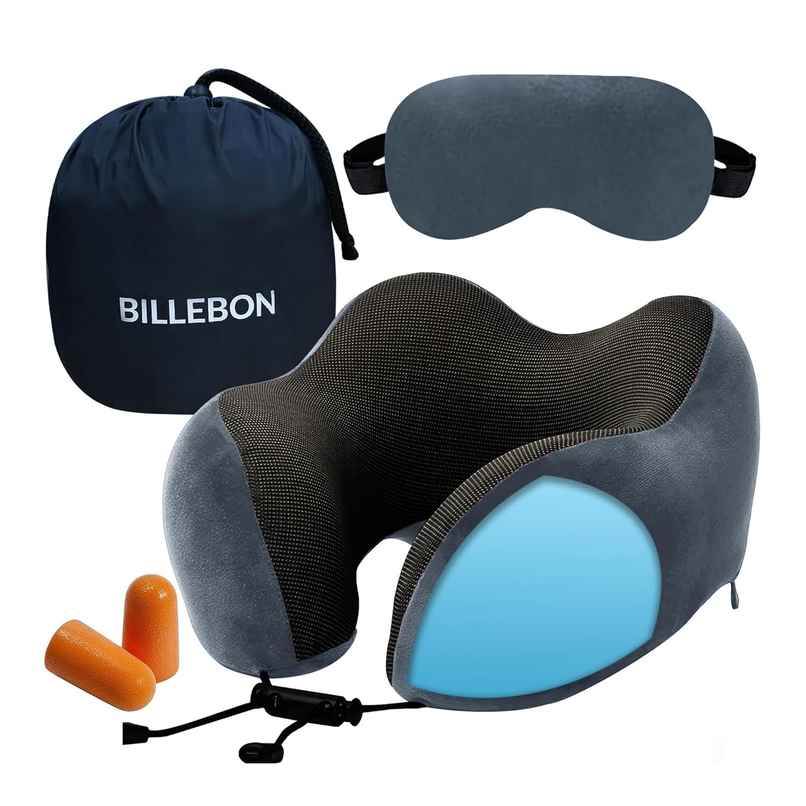 Billebon Cool Gel Travel Neck Pillow Combo | Magnetic Fabric & Washable Cover | Grey