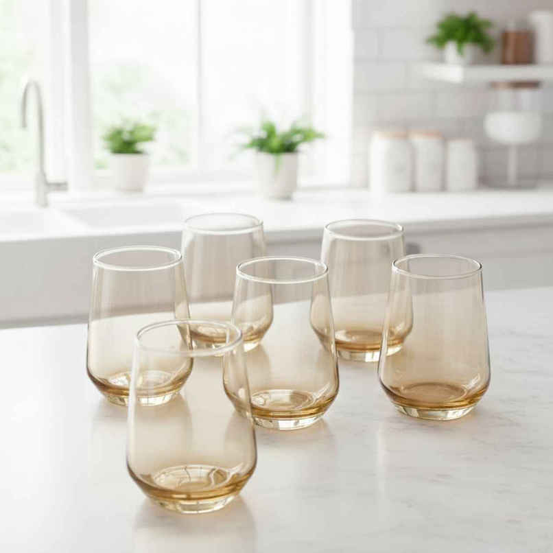 Blackcarrot Water Glass | Set of 6 | 320 ml | Golden | Lead Free Blackcarrot Water Glass | Set of 6 | 320 ml | Golden | Lead Free