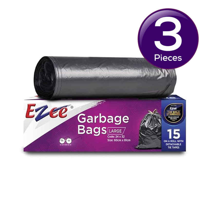 Ezee Premium Large Size Garbage Bag With Detachable Tie Tape Combo of 3
