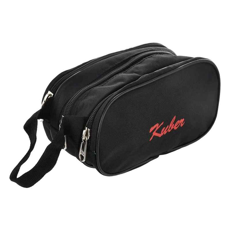 Kuber Industries Rexine Lightweight Travel Toiletry Bag Shaving Kit with Carrying Strap (Black)