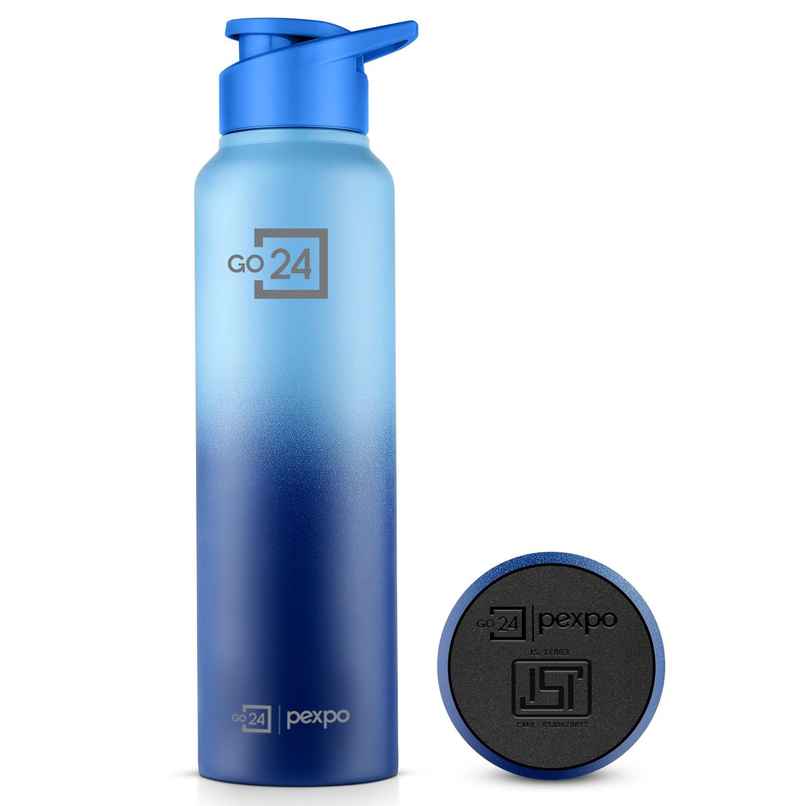 Pexpo Craft Pro Stainless Steel Sports | Fridge Water Bottle with Sipper Cap | Blue & Dark Blue