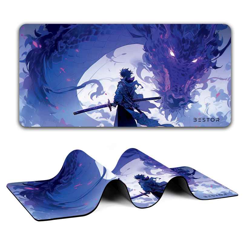 Bestor Dragon Warrior Anime Mouse Pad Dark Reaper Samurai | 60x34 cm | Non-Slip Base | Purple