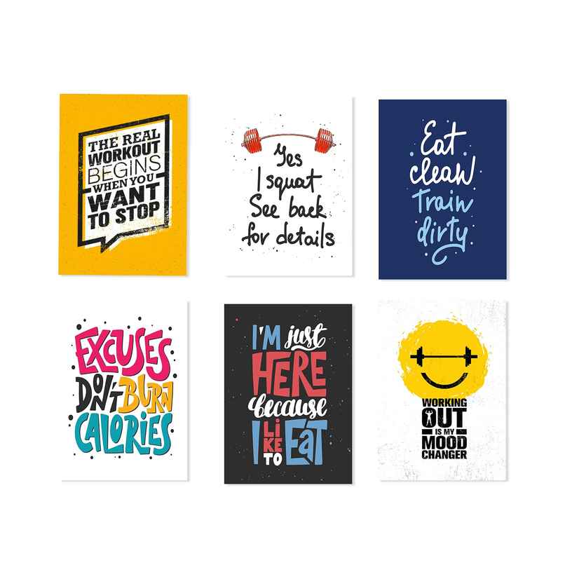Paper Plane Design Motivational Gym Workout Posters For Wall | Set Of 6 | Size 29 x 21 cm | D2