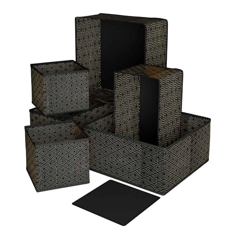 Kuber Industries 6 Piece Dot-Print Foldable Drawer Organizer For Clothes | Socks |Bra| Black Kuber Industries 6 Piece Dot-Print Foldable Drawer Organizer For Clothes | Socks |Bra| Black