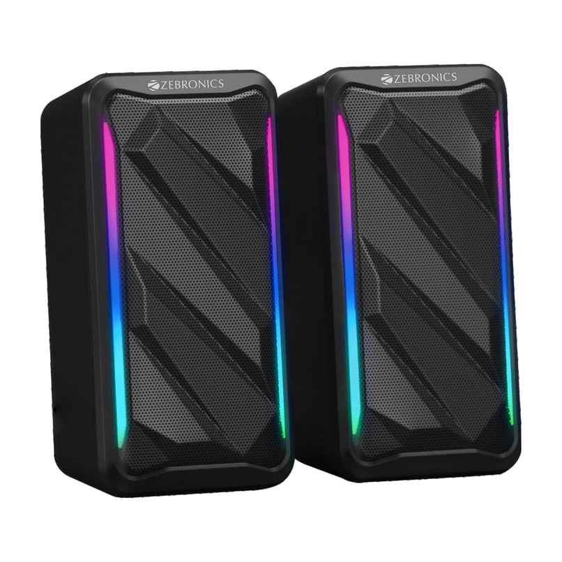 Zebronics Igloo 2 | 2.0 Speakers | 10 W | RGB LED | USB Powered | AUX | Volume Control Pod | Black