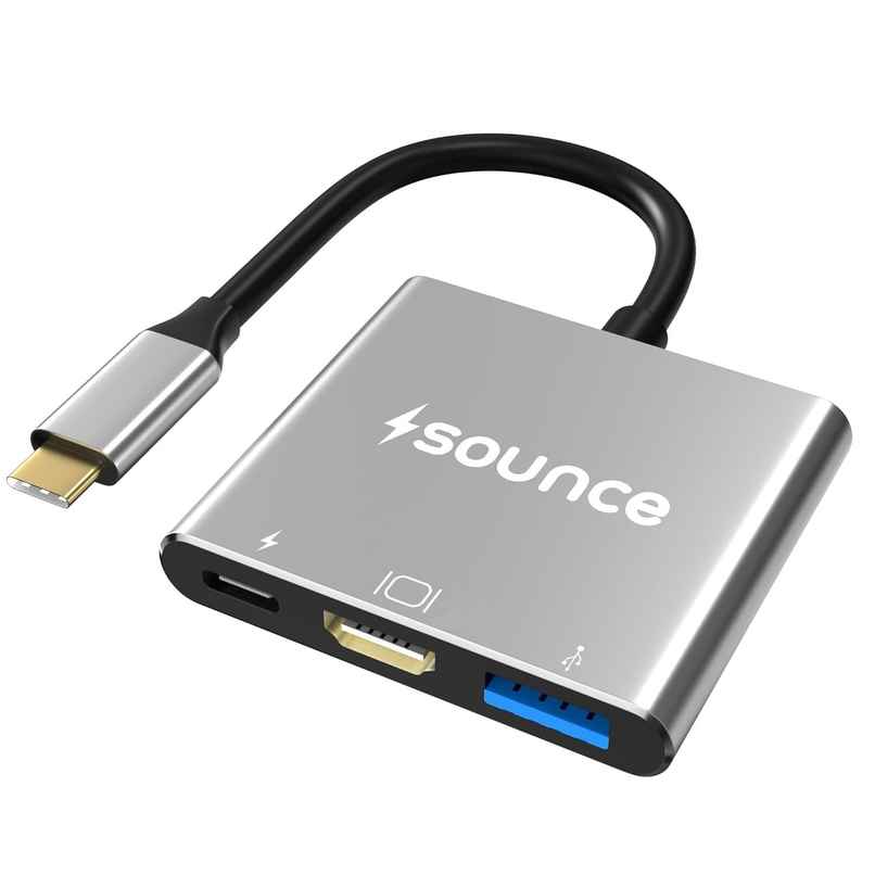 Sounce 3-in-1 USB C to HDMI Multiport USB Type C Hub with 4K HDMI | USB-A and USB C | Grey